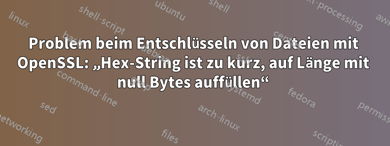 Problem beim Entschlüsseln von Dateien mit OpenSSL: „Hex-String ist zu kurz, auf Länge mit null Bytes auffüllen“