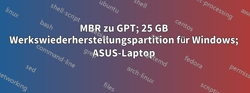 MBR zu GPT; 25 GB Werkswiederherstellungspartition für Windows; ASUS-Laptop