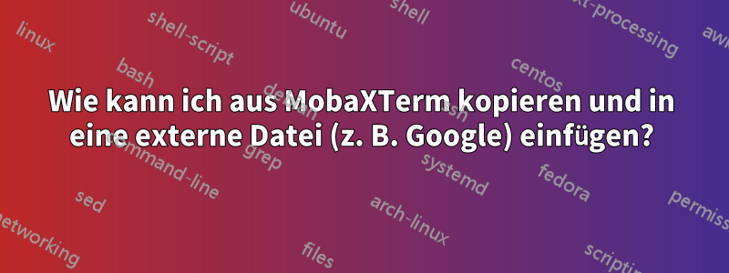 Wie kann ich aus MobaXTerm kopieren und in eine externe Datei (z. B. Google) einfügen?