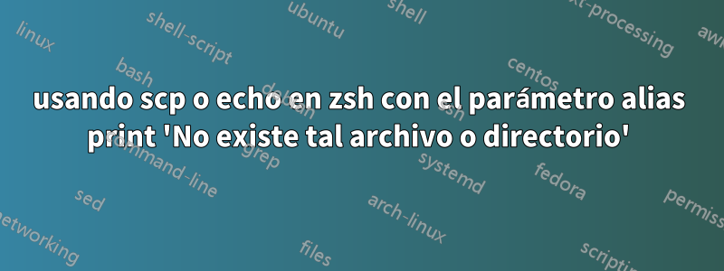 usando scp o echo en zsh con el parámetro alias print 'No existe tal archivo o directorio'