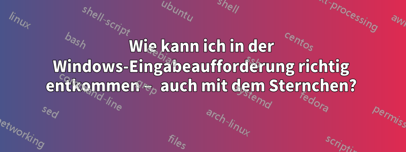 Wie kann ich in der Windows-Eingabeaufforderung richtig entkommen – auch mit dem Sternchen?