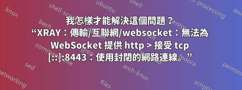 我怎樣才能解決這個問題？ “XRAY：傳輸/互聯網/websocket：無法為 WebSocket 提供 http > 接受 tcp [::]:8443：使用封閉的網路連線。”