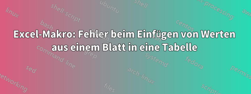 Excel-Makro: Fehler beim Einfügen von Werten aus einem Blatt in eine Tabelle