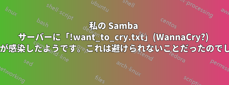 私の Samba サーバーに「!want_to_cry.txt」(WannaCry?) ウイルスが感染したようです。これは避けられないことだったのでしょうか?