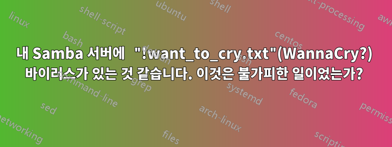 내 Samba 서버에 "!want_to_cry.txt"(WannaCry?) 바이러스가 있는 것 같습니다. 이것은 불가피한 일이었는가?