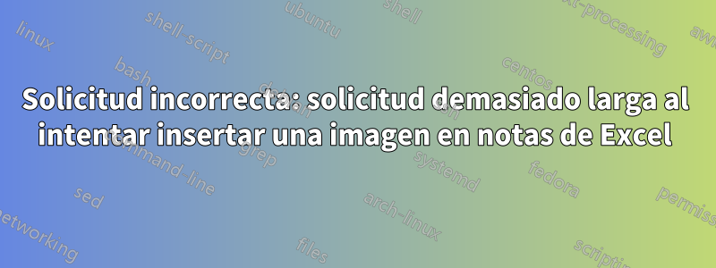 Solicitud incorrecta: solicitud demasiado larga al intentar insertar una imagen en notas de Excel