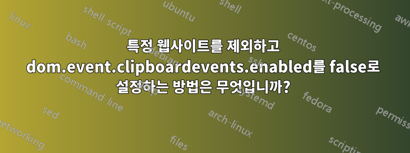 특정 웹사이트를 제외하고 dom.event.clipboardevents.enabled를 false로 설정하는 방법은 무엇입니까?