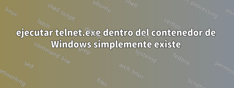 ejecutar telnet.exe dentro del contenedor de Windows simplemente existe