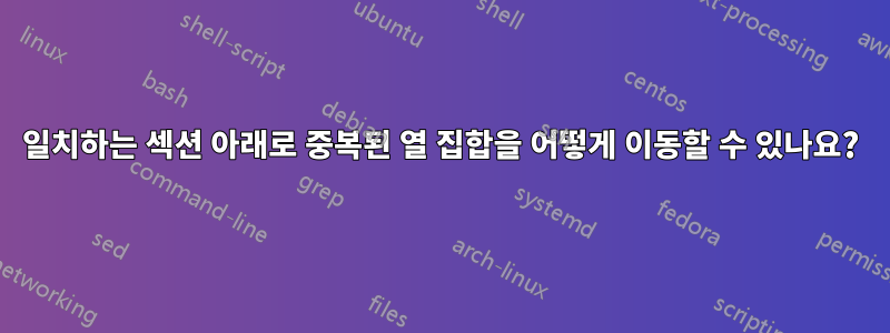 일치하는 섹션 아래로 중복된 열 집합을 어떻게 이동할 수 있나요?