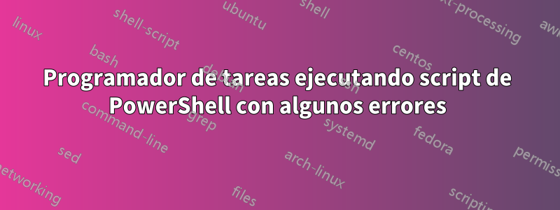 Programador de tareas ejecutando script de PowerShell con algunos errores