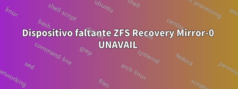 Dispositivo faltante ZFS Recovery Mirror-0 UNAVAIL