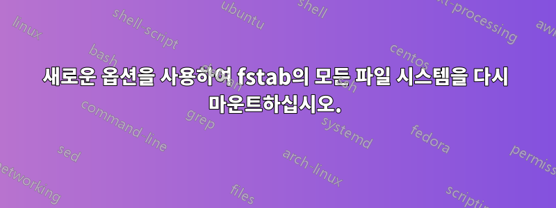 새로운 옵션을 사용하여 fstab의 모든 파일 시스템을 다시 마운트하십시오.