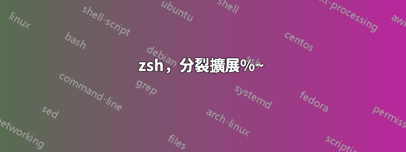 zsh，分裂擴展%~