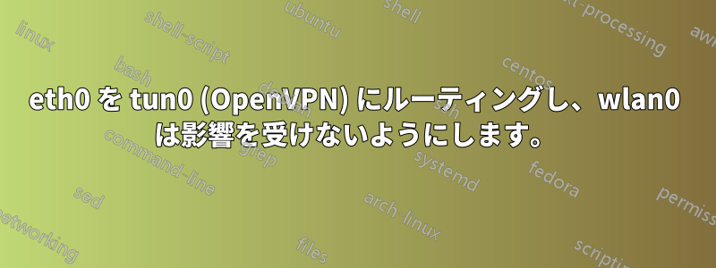 eth0 を tun0 (OpenVPN) にルーティングし、wlan0 は影響を受けないようにします。