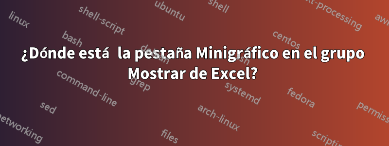 ¿Dónde está la pestaña Minigráfico en el grupo Mostrar de Excel?