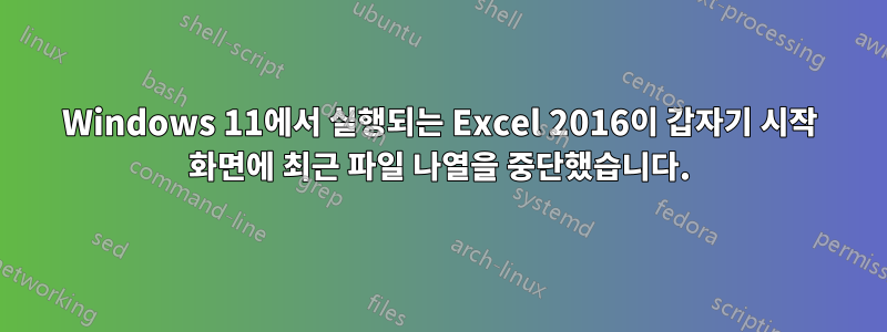 Windows 11에서 실행되는 Excel 2016이 갑자기 시작 화면에 최근 파일 나열을 중단했습니다.