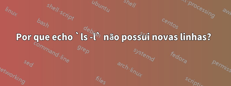 Por que echo `ls -l` não possui novas linhas? 