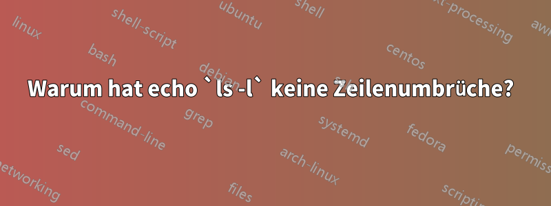 Warum hat echo `ls -l` keine Zeilenumbrüche? 