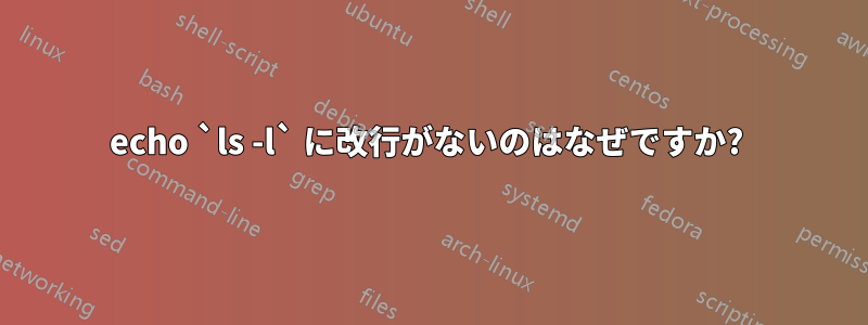 echo `ls -l` に改行がないのはなぜですか? 