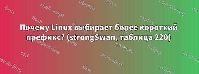 Почему Linux выбирает более короткий префикс? (strongSwan, таблица 220)