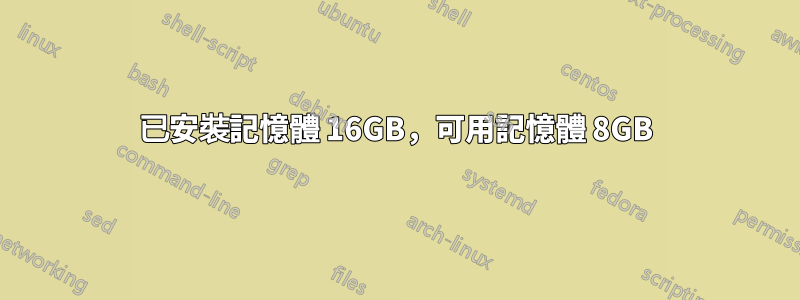 已安裝記憶體 16GB，可用記憶體 8GB