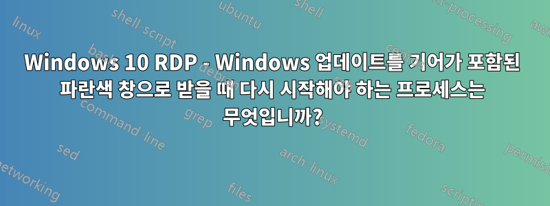 Windows 10 RDP - Windows 업데이트를 기어가 포함된 파란색 창으로 받을 때 다시 시작해야 하는 프로세스는 무엇입니까?