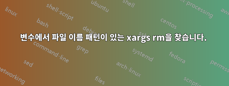 변수에서 파일 이름 패턴이 있는 xargs rm을 찾습니다.