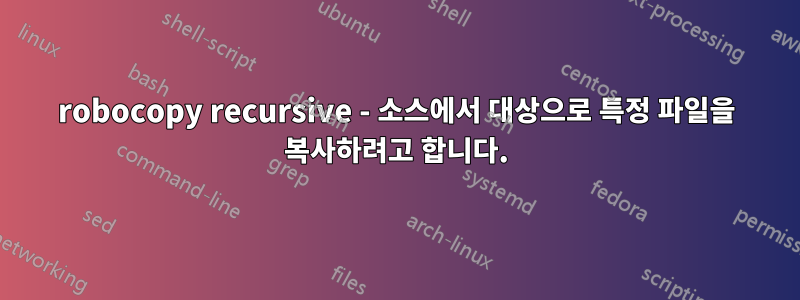 robocopy recursive - 소스에서 대상으로 특정 파일을 복사하려고 합니다.