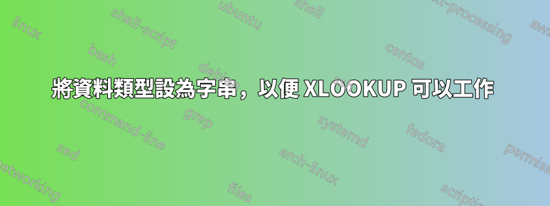 將資料類型設為字串，以便 XLOOKUP 可以工作