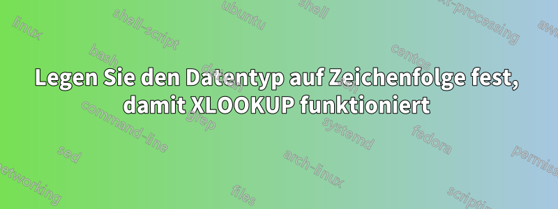 Legen Sie den Datentyp auf Zeichenfolge fest, damit XLOOKUP funktioniert