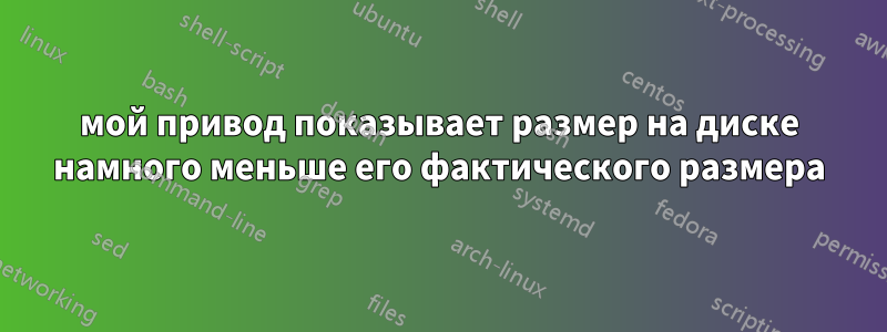 мой привод показывает размер на диске намного меньше его фактического размера