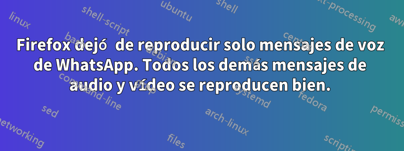 Firefox dejó de reproducir solo mensajes de voz de WhatsApp. Todos los demás mensajes de audio y vídeo se reproducen bien.