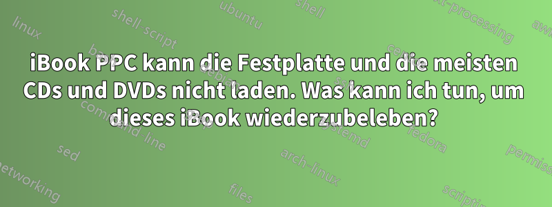 iBook PPC kann die Festplatte und die meisten CDs und DVDs nicht laden. Was kann ich tun, um dieses iBook wiederzubeleben?