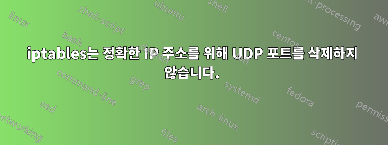 iptables는 정확한 IP 주소를 위해 UDP 포트를 삭제하지 않습니다.