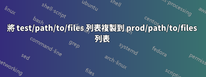 將 test/path/to/files 列表複製到 prod/path/to/files 列表