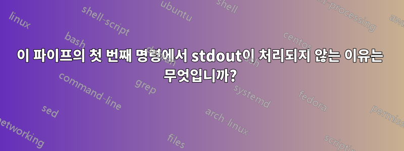 이 파이프의 첫 번째 명령에서 stdout이 처리되지 않는 이유는 무엇입니까?