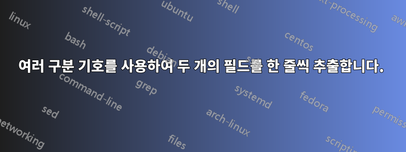 여러 구분 기호를 사용하여 두 개의 필드를 한 줄씩 추출합니다.