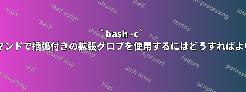 `bash -c` に渡されるコマンドで括弧付きの拡張グロブを使用するにはどうすればよいでしょうか?