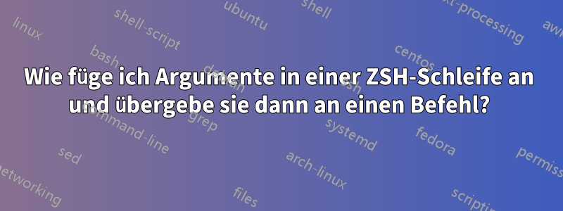 Wie füge ich Argumente in einer ZSH-Schleife an und übergebe sie dann an einen Befehl?