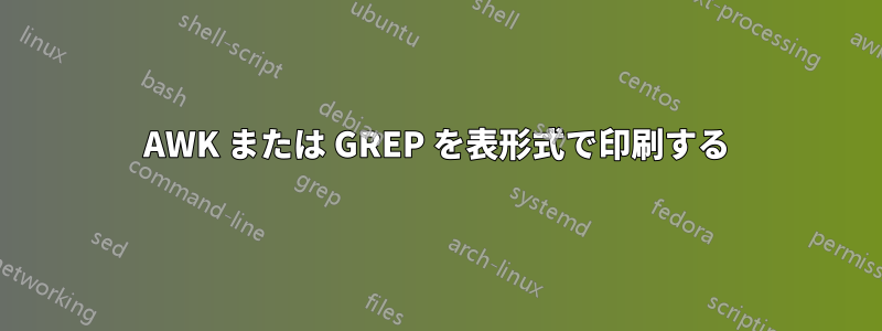 AWK または GREP を表形式で印刷する