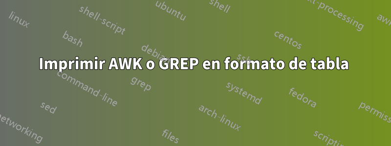 Imprimir AWK o GREP en formato de tabla