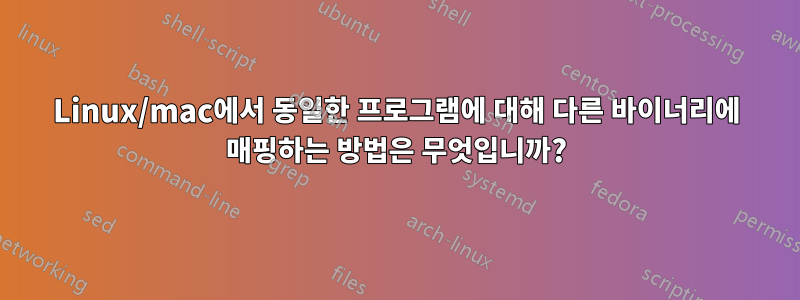 Linux/mac에서 동일한 프로그램에 대해 다른 바이너리에 매핑하는 방법은 무엇입니까?