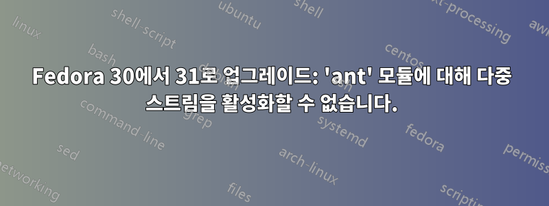 Fedora 30에서 31로 업그레이드: 'ant' 모듈에 대해 다중 스트림을 활성화할 수 없습니다.