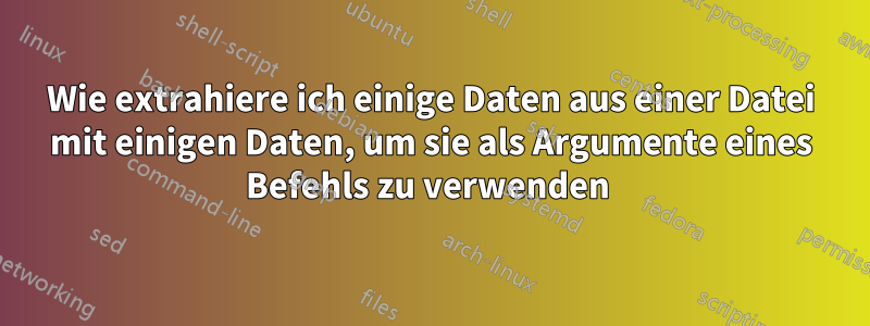 Wie extrahiere ich einige Daten aus einer Datei mit einigen Daten, um sie als Argumente eines Befehls zu verwenden 