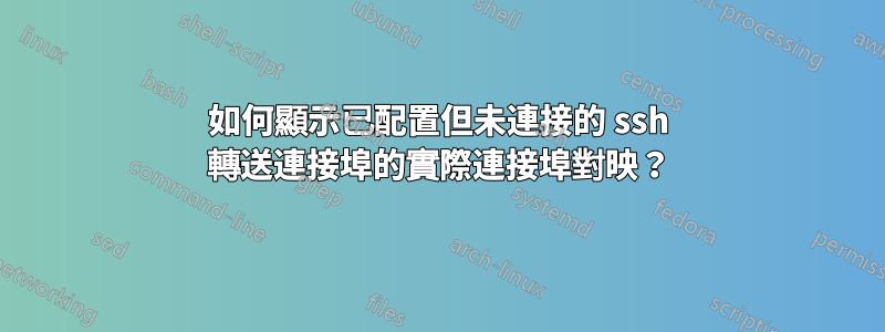 如何顯示已配置但未連接的 ssh 轉送連接埠的實際連接埠對映？