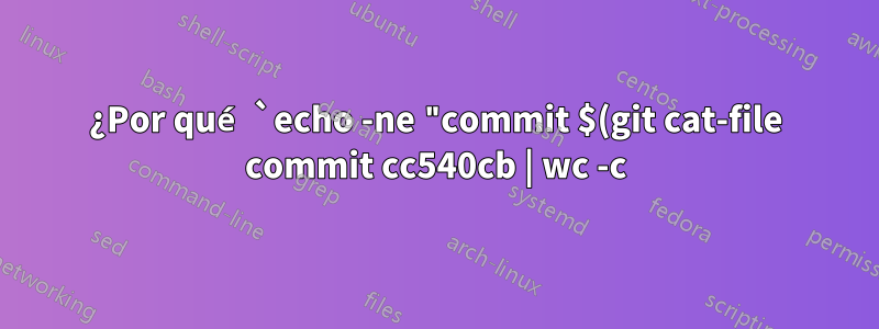 ¿Por qué `echo -ne "commit $(git cat-file commit cc540cb | wc -c)\0"` genera espacios antes de la sustitución del comando?