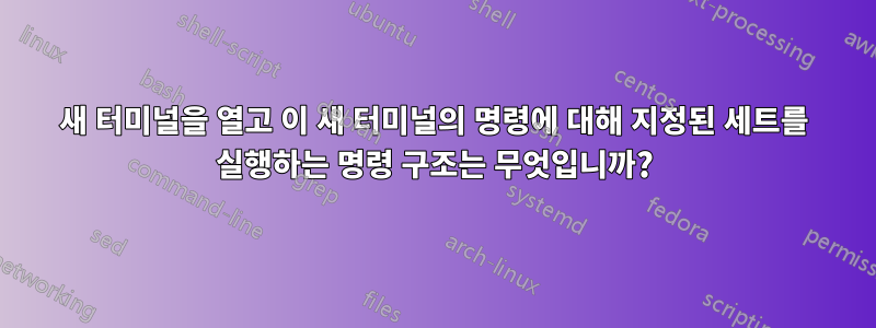 새 터미널을 열고 이 새 터미널의 명령에 대해 지정된 세트를 실행하는 명령 구조는 무엇입니까?