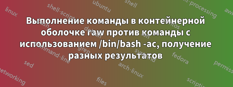 Выполнение команды в контейнерной оболочке raw против команды с использованием /bin/bash -ac, получение разных результатов