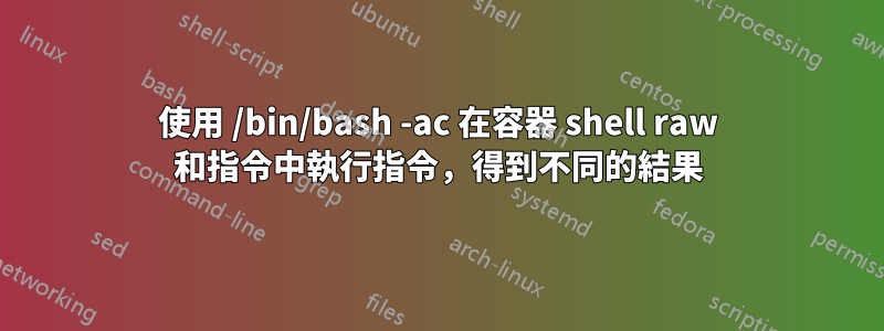 使用 /bin/bash -ac 在容器 shell raw 和指令中執行指令，得到不同的結果