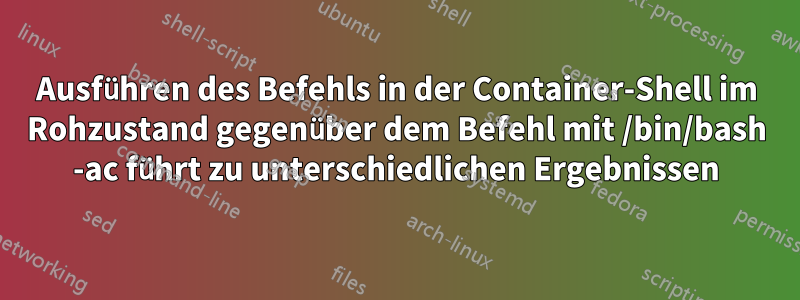 Ausführen des Befehls in der Container-Shell im Rohzustand gegenüber dem Befehl mit /bin/bash -ac führt zu unterschiedlichen Ergebnissen